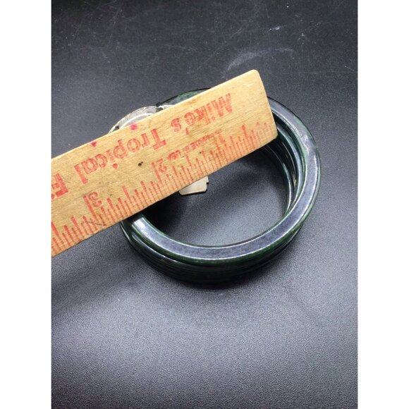 Vintage Bakelite Bangles Dark Green Swirled Genuine Marbled New Old Stock w Tag - Picture 6 of 6
